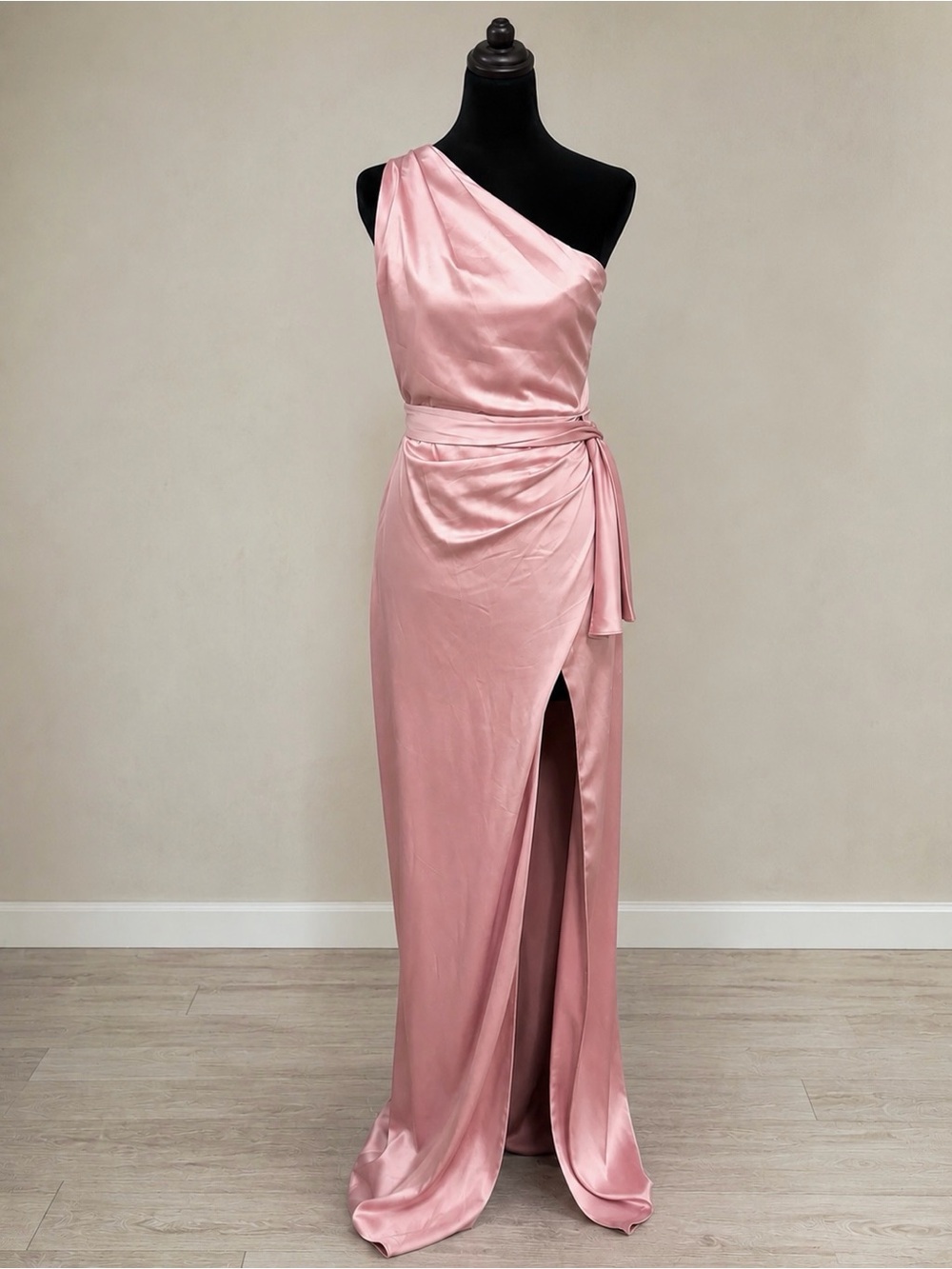 Lulus Pink Satin One Shoulder Maxi Dress Formal Wedding Guest Size M